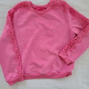 Large Pink sweater, with Pearl type beads